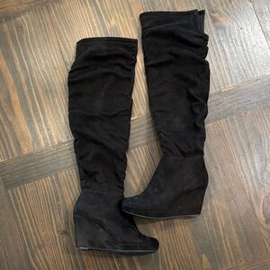 Chinese Laundry Black Over-the-Knee Wedge Boots - Women